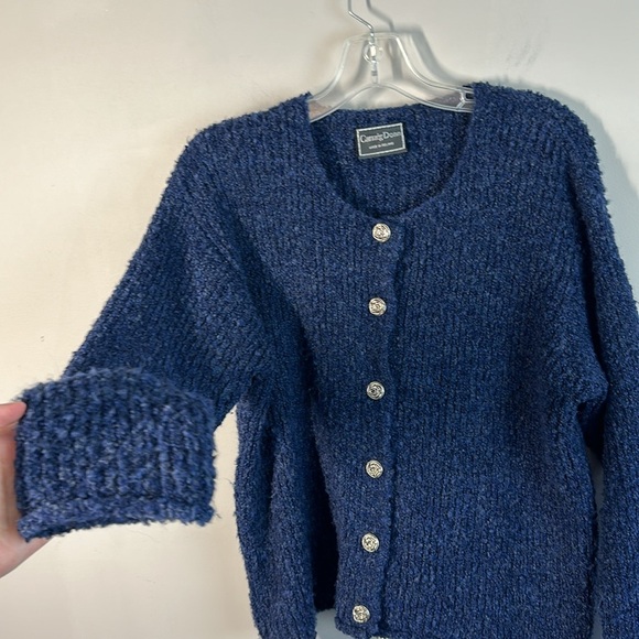 Carraig Donn Blue Wool Blend Sweater Cardigan Size M Chunky Knit Artsy Grandma - Picture 3 of 13